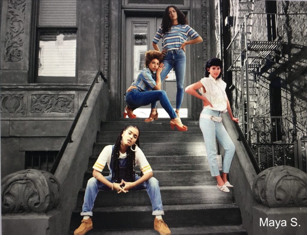 photography composition of 4 girls on the stoop of a house