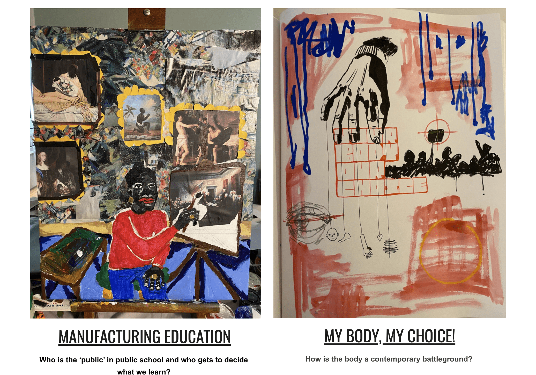 two images of student work with the title of the corresponding class