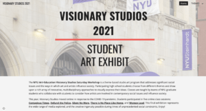 Screenshot of Visionary Studios exhibition website with text and building in the background