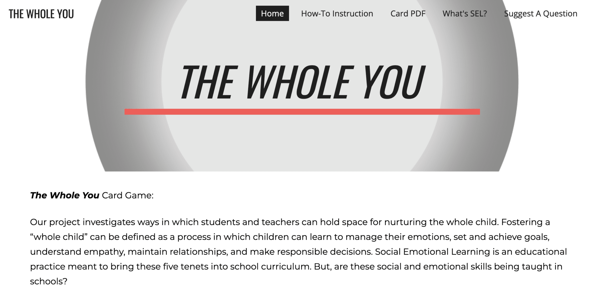 Screenshot of "The Whole You" Website with grey circle and text underlined in red