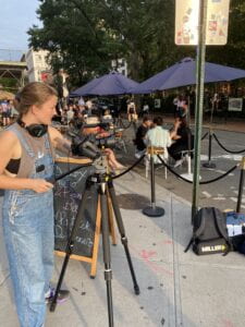 Micaela shooting a documentary in the West Village.