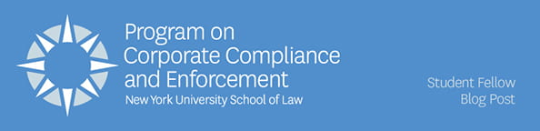 Banner with Program on Corporate Compliance's name and logo that announces this post is a student fellow blog post