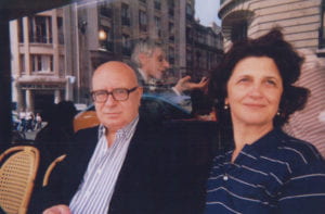 Sitting in front of a cafe in Paris with Jean Parvulesco, Paris 2000.