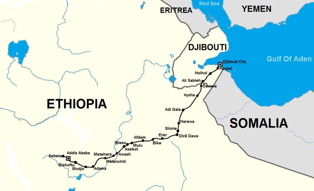 Map of Addis Ababa Djibouti Railway