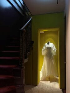 Dress in closet with light