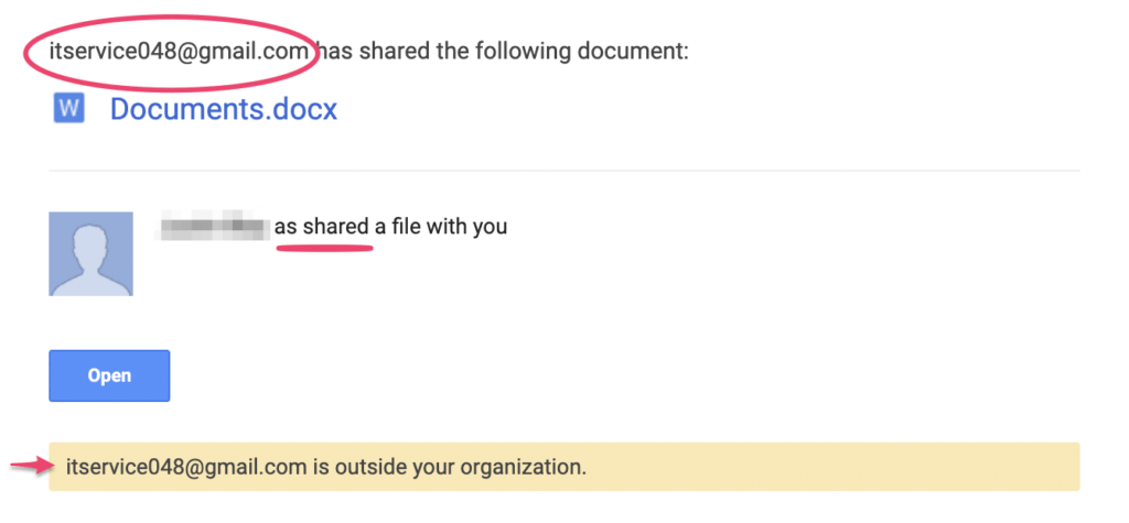 Screenshot showing a file share of "Documents.docx" 