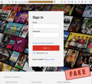 Screenshot of forged Netflix sign-in prompt