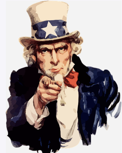 Screenshot of uncle Sam the tax man with his finger pointed at the viewer