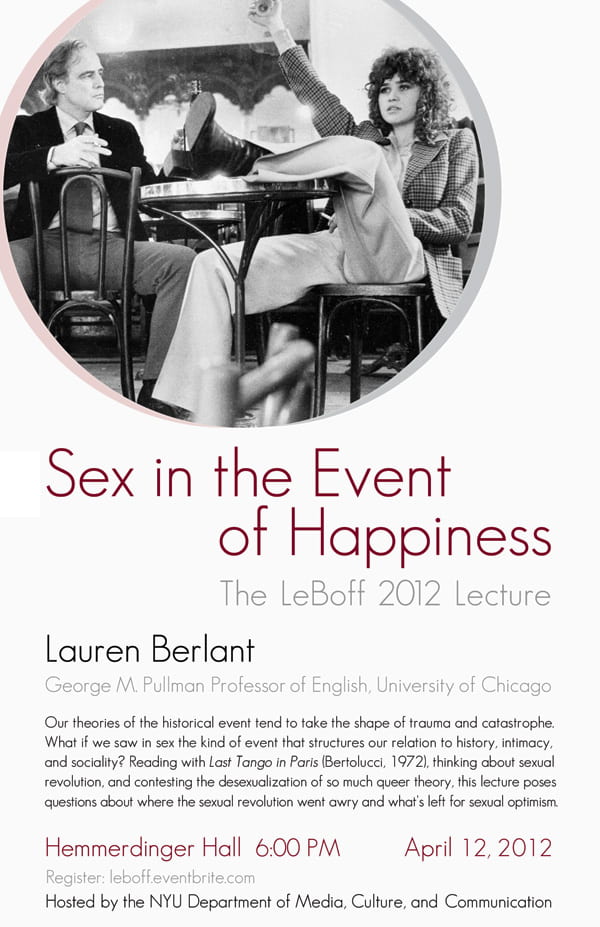 The 2012 LeBoff Public Lecture delivered by Lauren Berlant