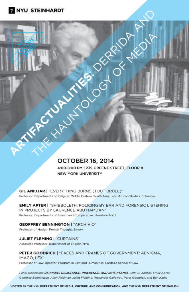 flyer for the October 2014 symposium Derrida and the Hauntology of Media