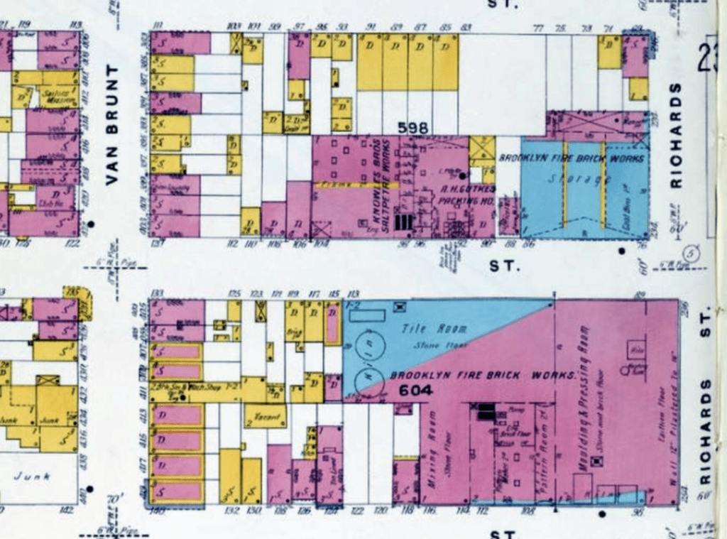 Colored map showing original extent of Fire Works buildings.