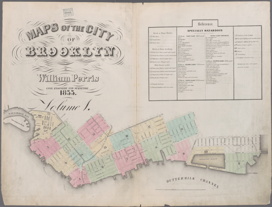  1855 William Ferris, Map of the City of Brooklyn showing Buttermilk Channel.