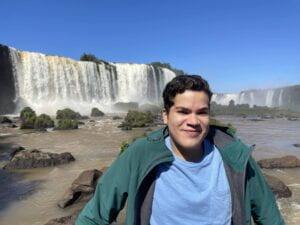 Ivan Brea in front of waterfalls