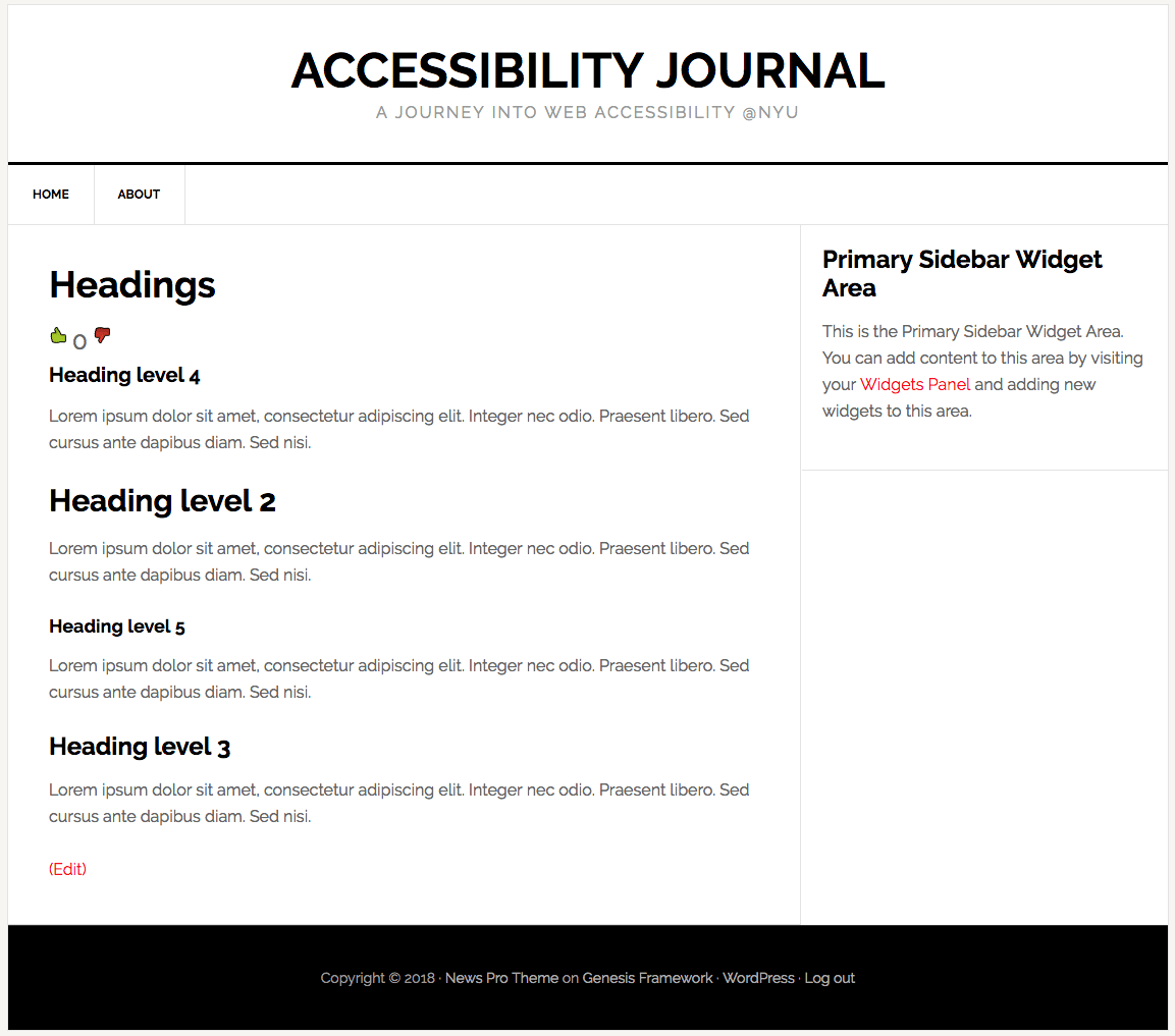 "Accessibility Journal with headings not sequentially ordered 1, 4, 2, 5, 3"