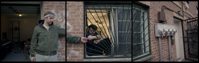 A still from “In Threes” exemplifying the character, Judas, and his disconnect from the object and Isaac.