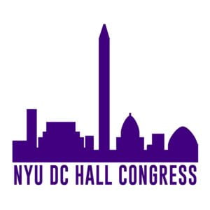 Washington DC Monuments outline over NYU DC Hall Congress text 