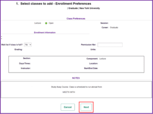 Select classes to add- enrollment preferences