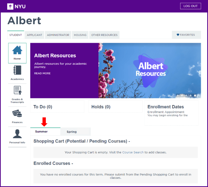 Albert welcome screen