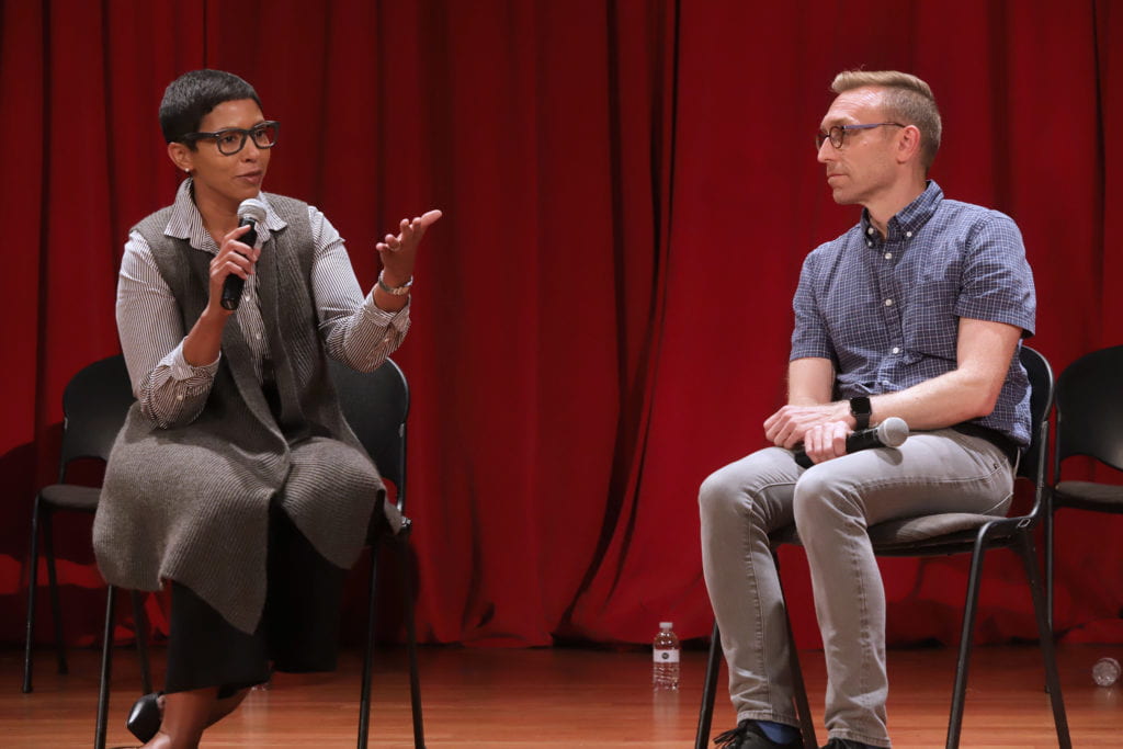 Melissa Murray and Joe Salvatore in conversation after the performance of The Kavanaugh Files