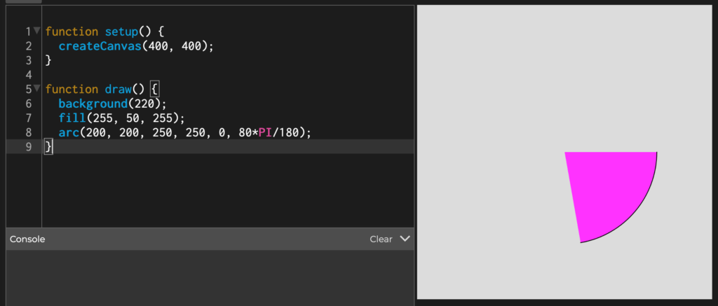 Code example created in p5.js editor