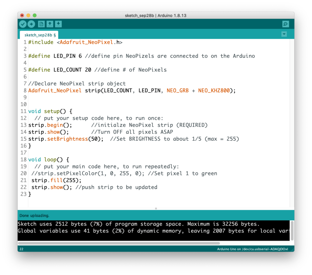 Adafruit NeoPixel Library Example Code