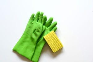 green dishwashing gloves