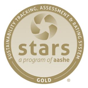 Gold Seal that says: "Sustainability Tracking, Assessment & Rating System -STARS. A program of aashe." Gold