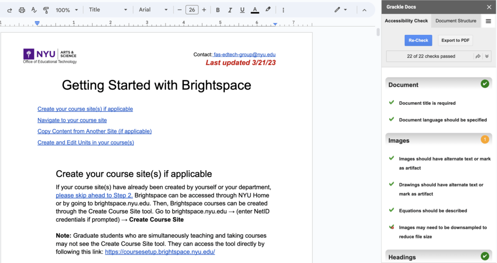 Screenshot of a Google Doc with the Grackle Docs extension