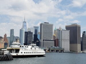 Downtown New York and cruise ship