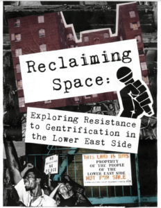 Image of curriculum cover with title: Reclaiming Space and images of apartment buildings and people protesting in the background