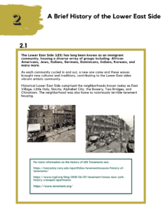 Image from the curriculum with text that reads: A brief history of the Lower East Side with 2 historic photographs