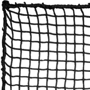 Black, rope-like gymnasium netting with rectangular holes