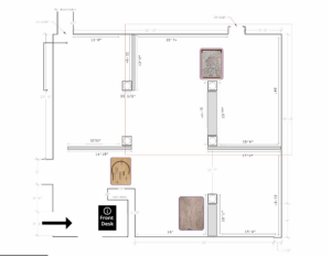 Floor plan of Grey Art Gallery showing the artworks' location