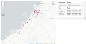 Screenshot showing NYU Spatial Data Repository preview of the dataset for Dubai Metro Stations