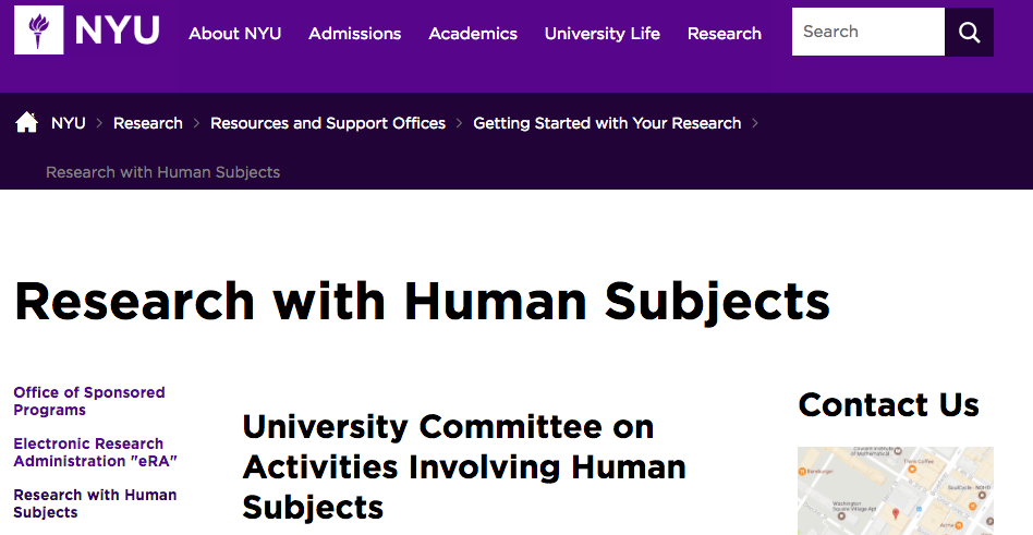 NYU Research with Human Subjects screenshot