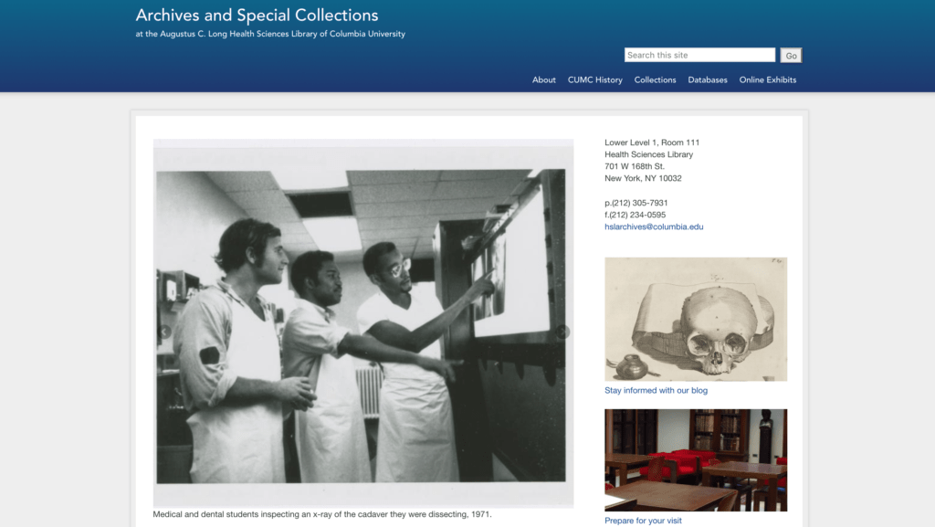 Columbia Health Sciences Archives page