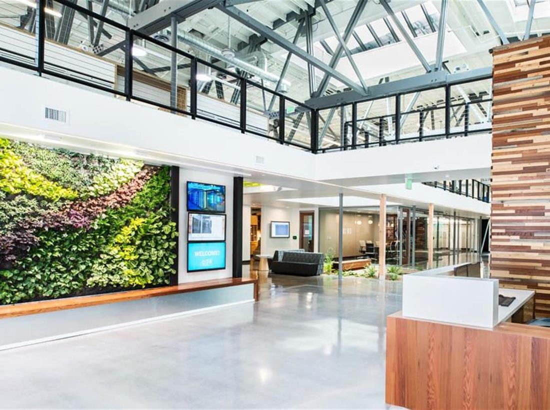 Lobby of DPR's San Francisco office featuring a living wall 