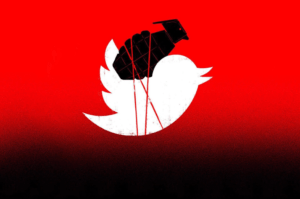 Image of hate. A twitter bird with a hand grenade attached to it. 