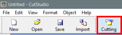 A screenshot of the top menu bar in Roland CutStudio. The shortcut for "Cutting" is highlighted.