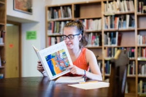 Library with student reading