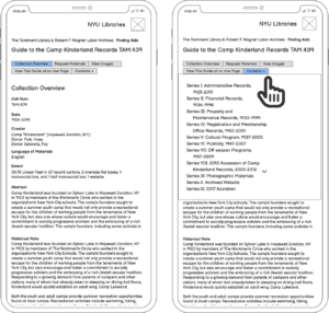 Wireframe showing functional page elements as displayed on a mobile device