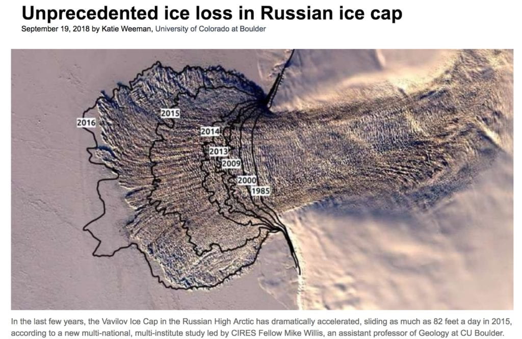 Russian ice cap loss 82 feet per day in 2015