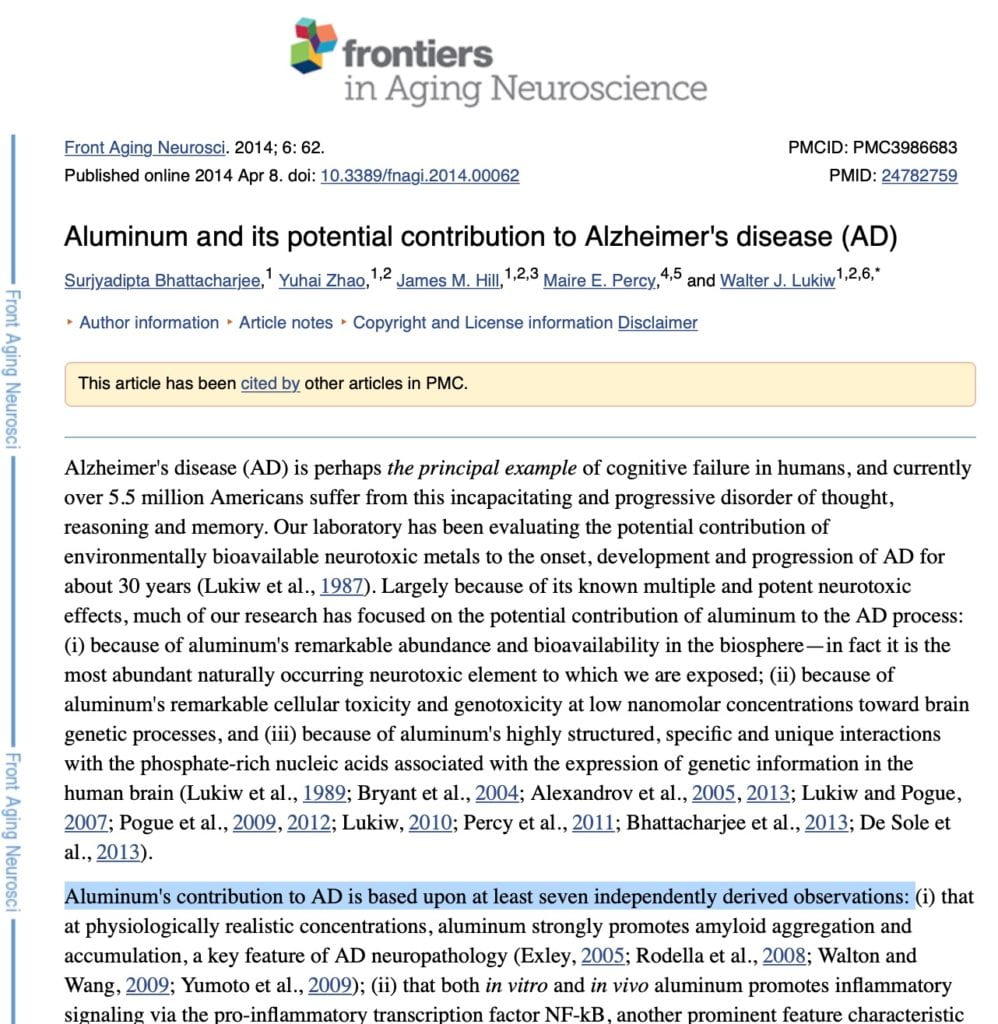 Aluminum and its potential contribution to Alzheimer's disease (AD)