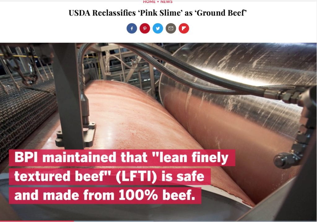 Pink slime reclassified as "Ground Beef"