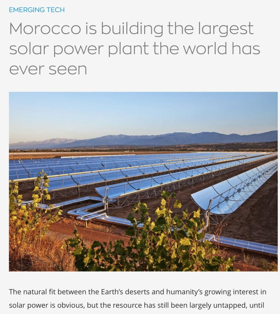 Morocco building largest solar plant world has ever seen.