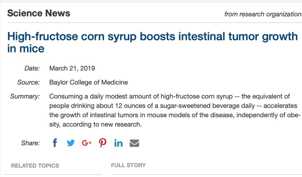 High fructose corn syrup and intestinal cancer