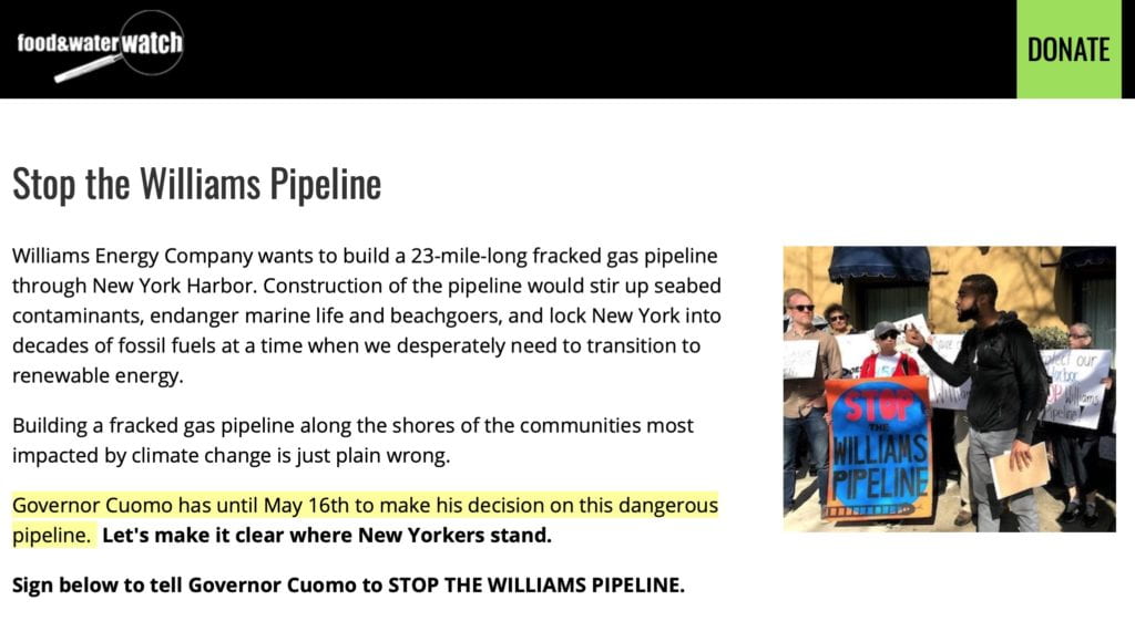 Hey there, Do you have a minute? The oil and gas industry wants to build a fracked gas pipeline under New York Harbor. Join me in urging Governor Cuomo to say NO.