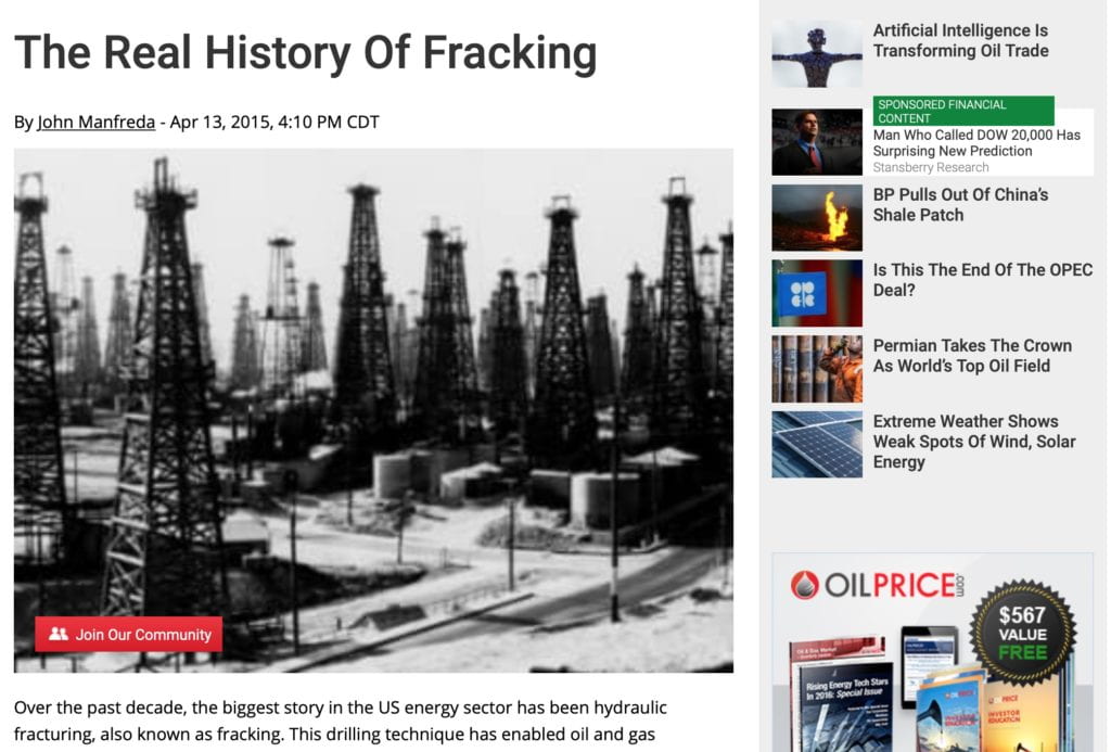 History of Fracking, John Manfreda, Oil Price Net