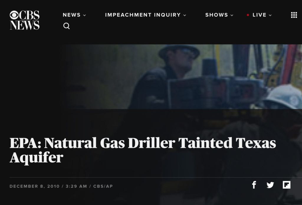 EPA: Natural Gas Driller Tainted Texas Aquifer, CBS