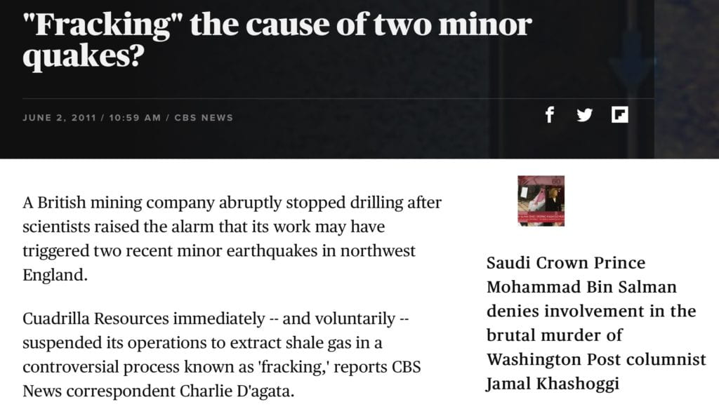 "Fracking" the cause of two minor quakes?